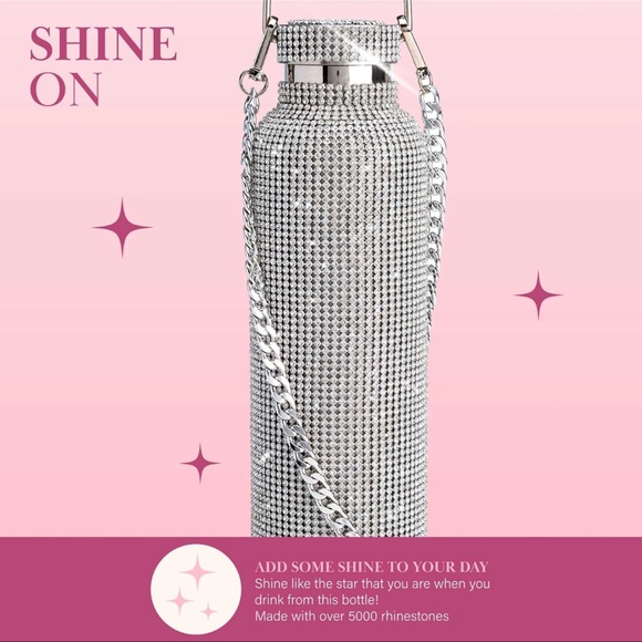 Paris Hilton Bling Water Bottle W/ Lid Removable and Strap Stainless Steel 25 oz - Picture 5 of 15